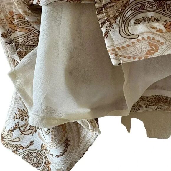 Joie PAISLEY PRINTED RETRO BLOUSE Linen IN BROWN Cream SZ L #1955 - Picture 5 of 11